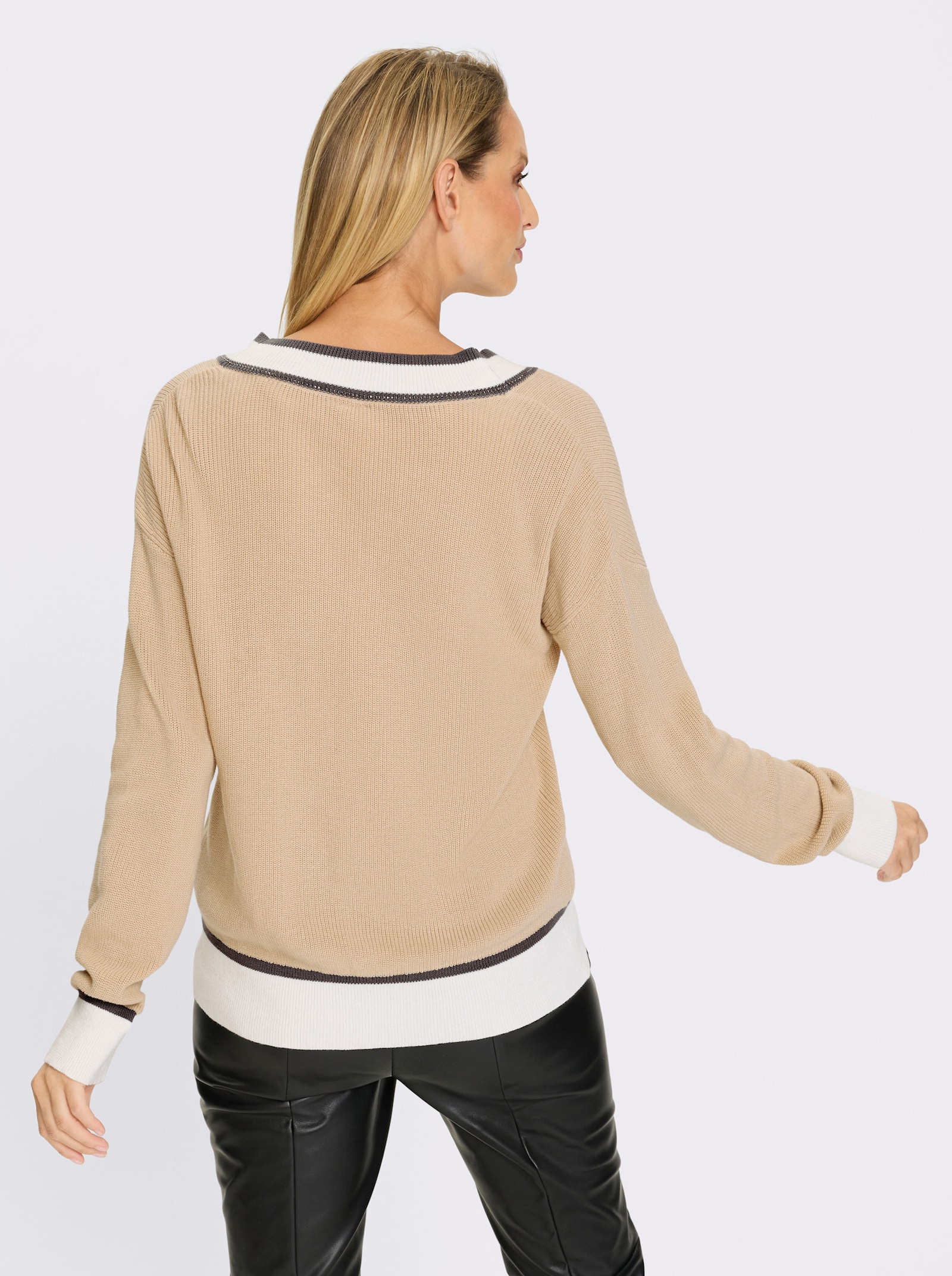 heine V-Ausschnitt-Pullover Mit Glitzereffekten - sand