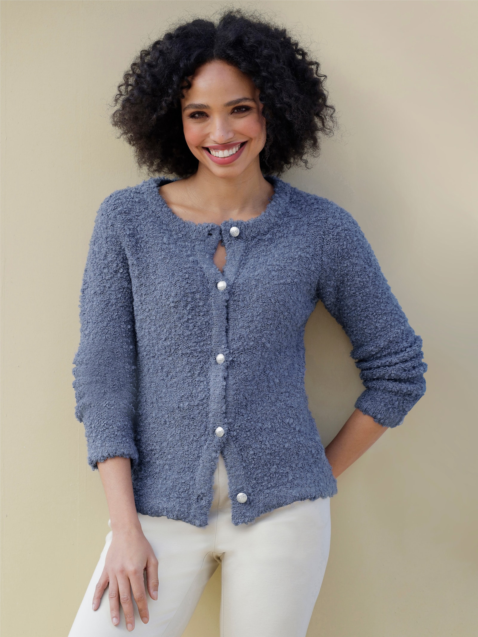 heine Strickjacke mit Schmuckknöpfen - rauchblau-meliert