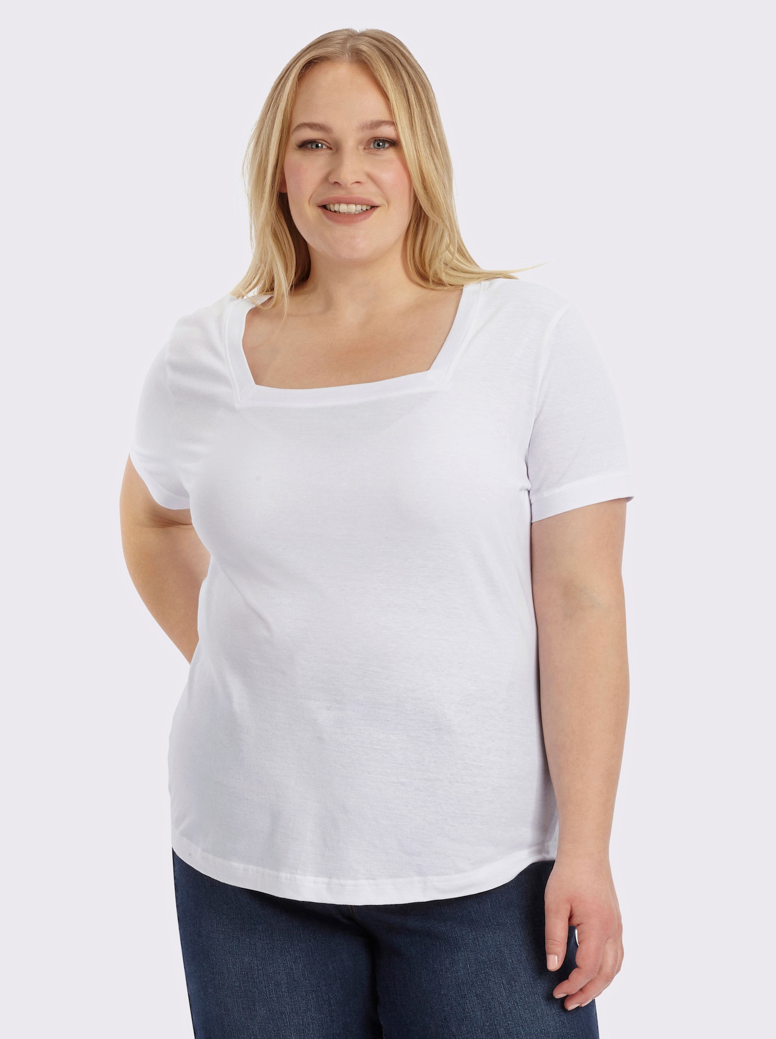 Kurzarmshirt mit Karree-Ausschnitt - weiß