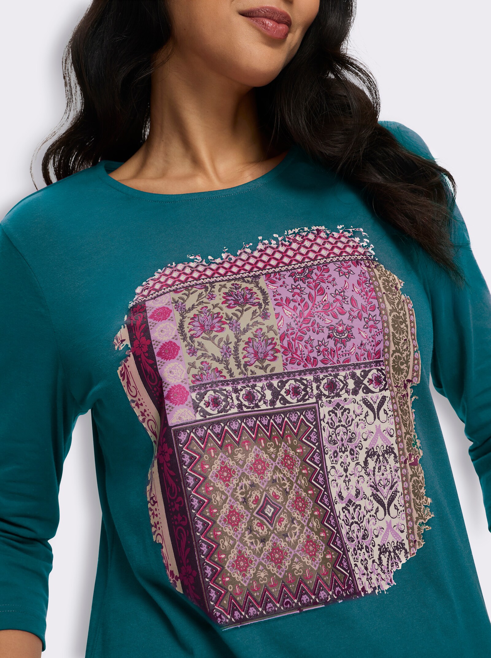 3/4-Arm-Shirt mit Patchwork-Muster - aquapetrol-traube