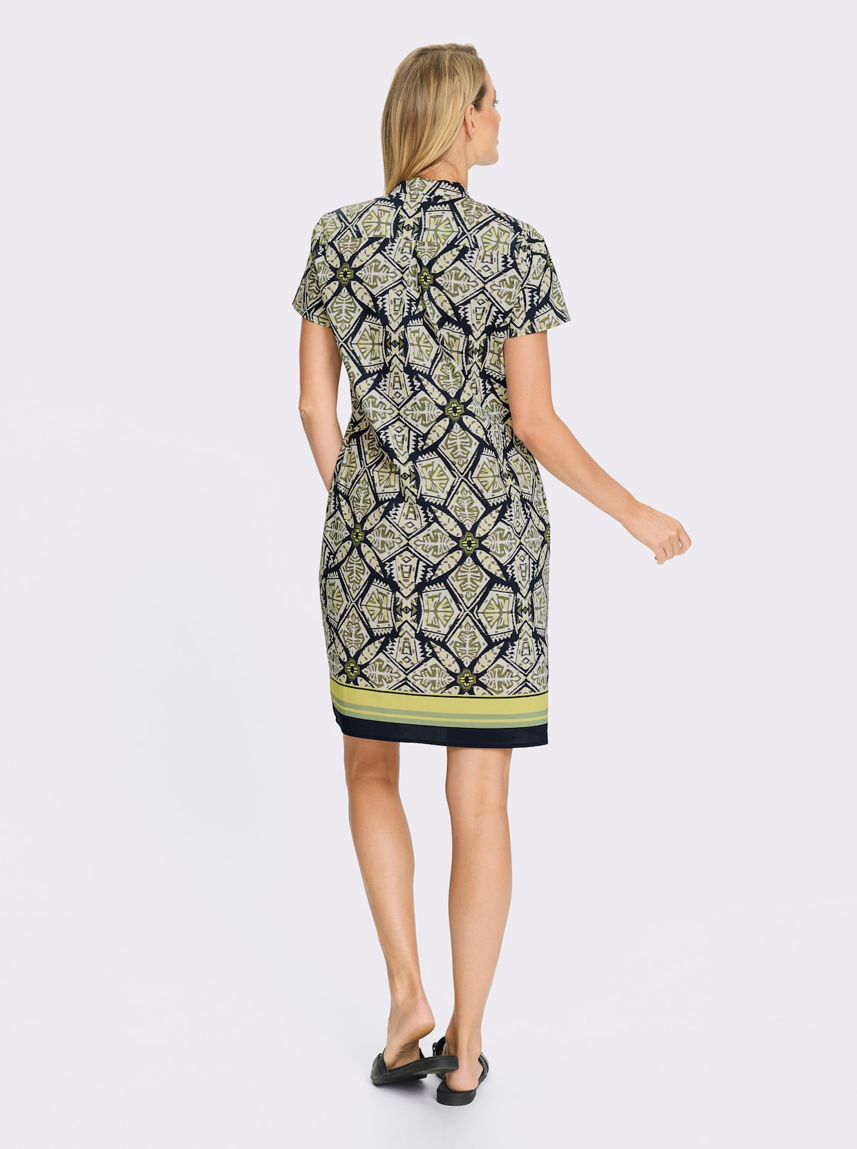 heine Druckkleid - schwarz-limone-bedruckt