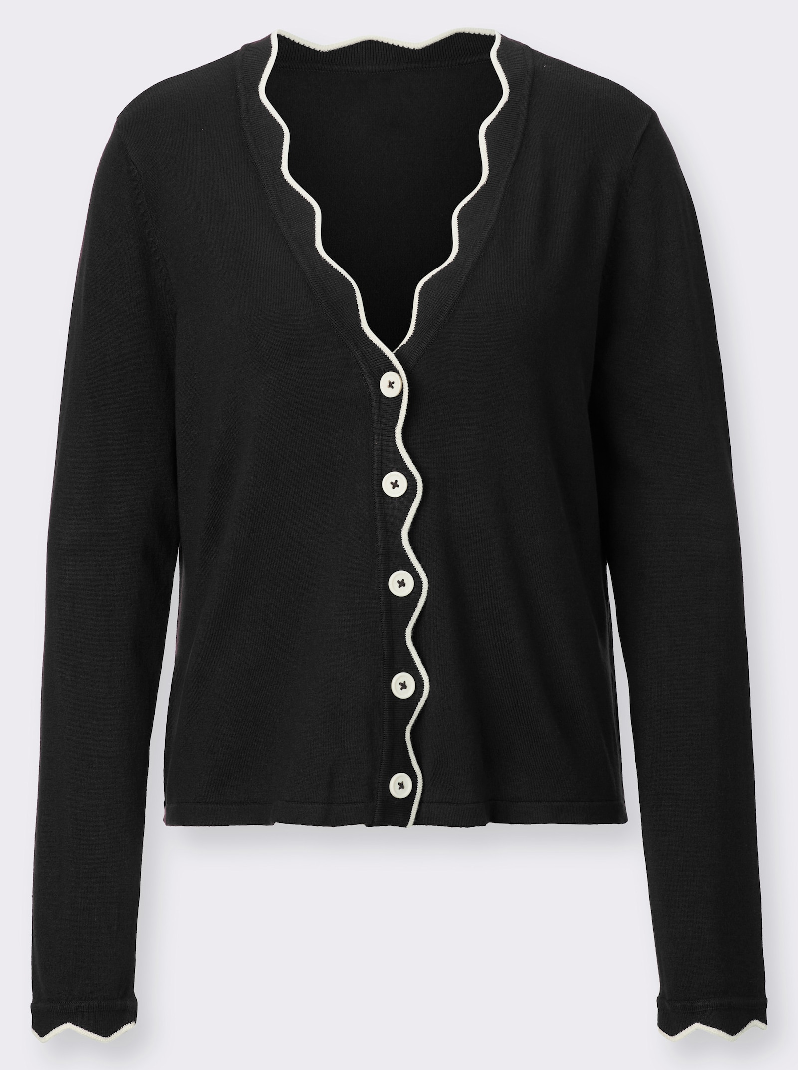 Strickjacke mit gewellten Abschlüssen - schwarz