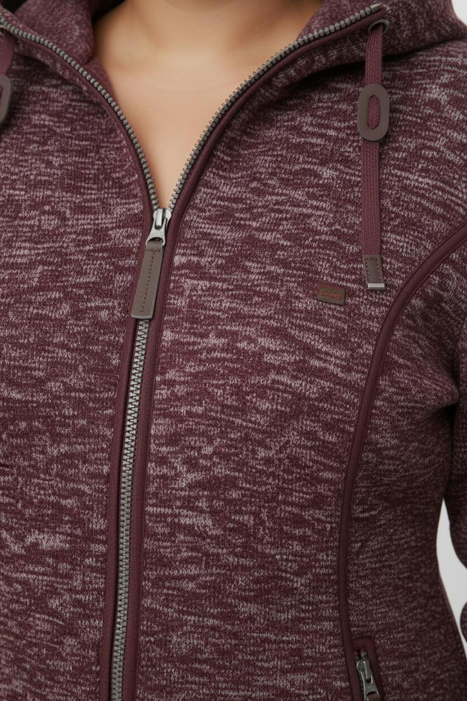Kapuzenfleecejacke mit Umlegekragen - bordeaux-meliert