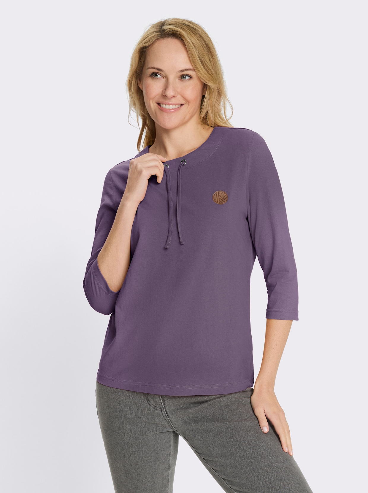 3/4-Arm-Shirt mit Tunnelzug am Rundhals-Ausschnitt - feige