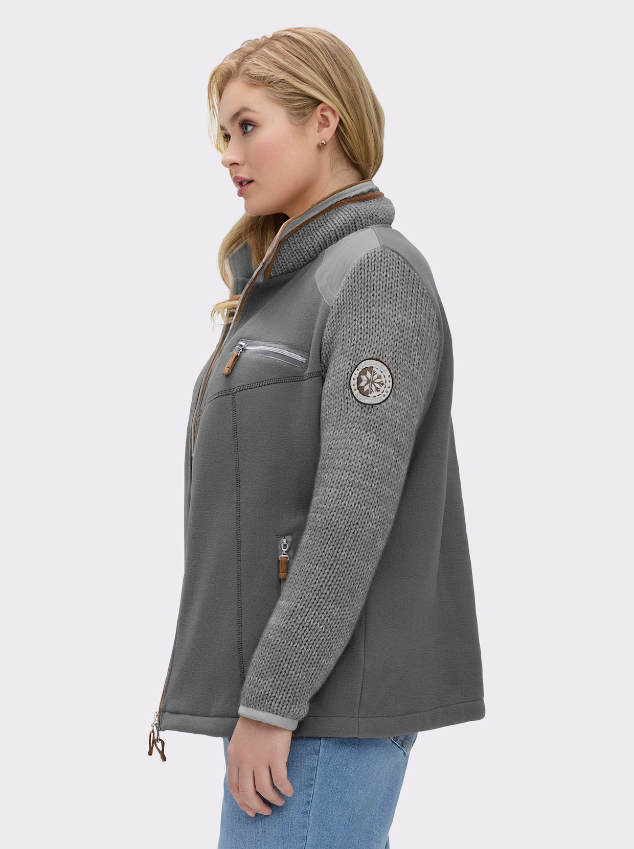 Fleecejacke im Mix aus Fleece und Strick - grau-meliert