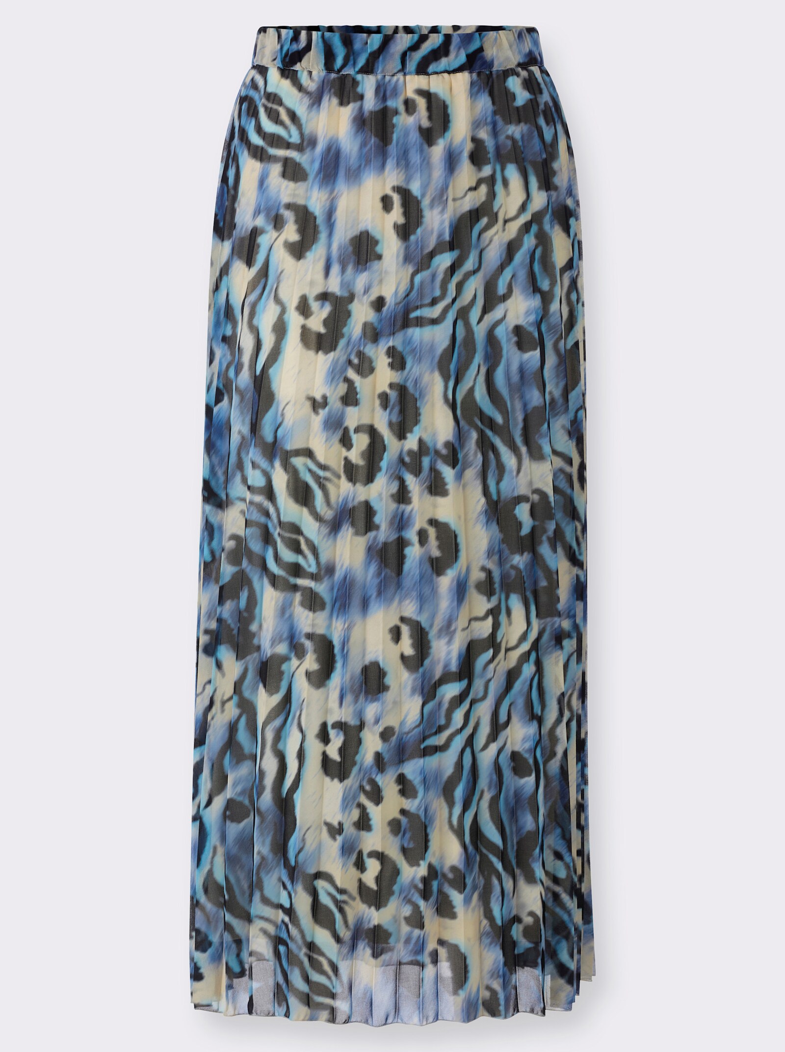 Plissérok met comfortband rondom - Champagne-koningsblauw-bedrukt