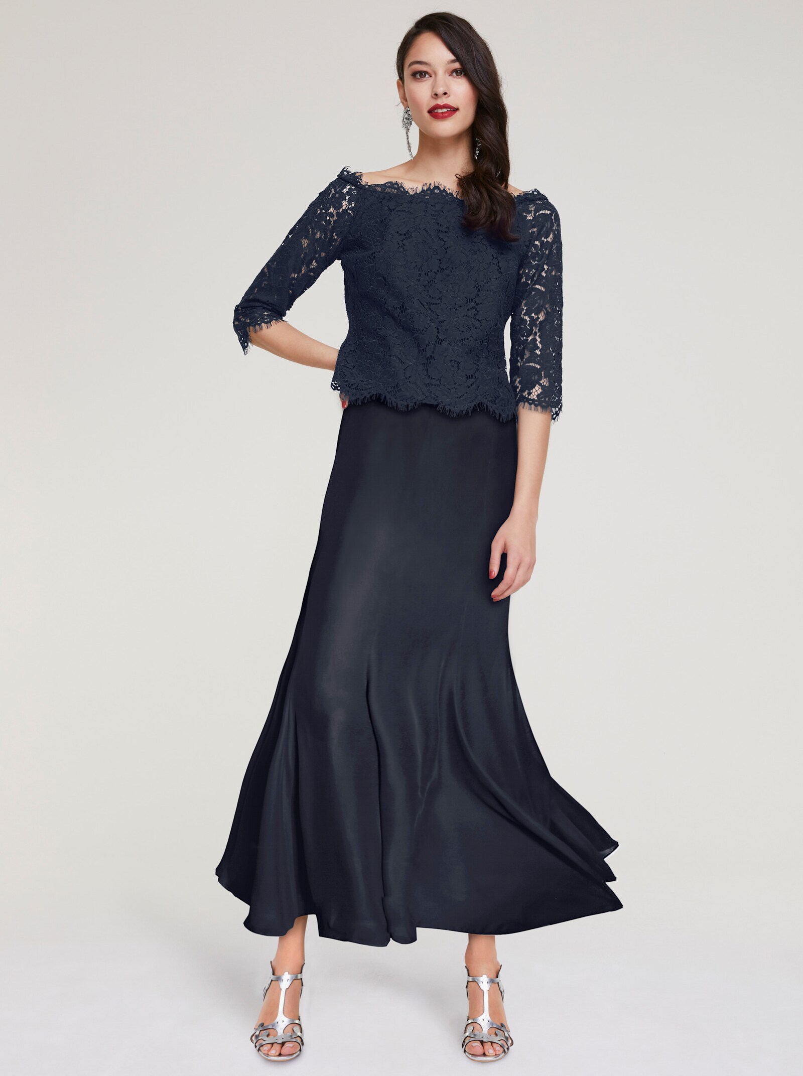 heine Godetrock aus transparentem Chiffon - nachtblau