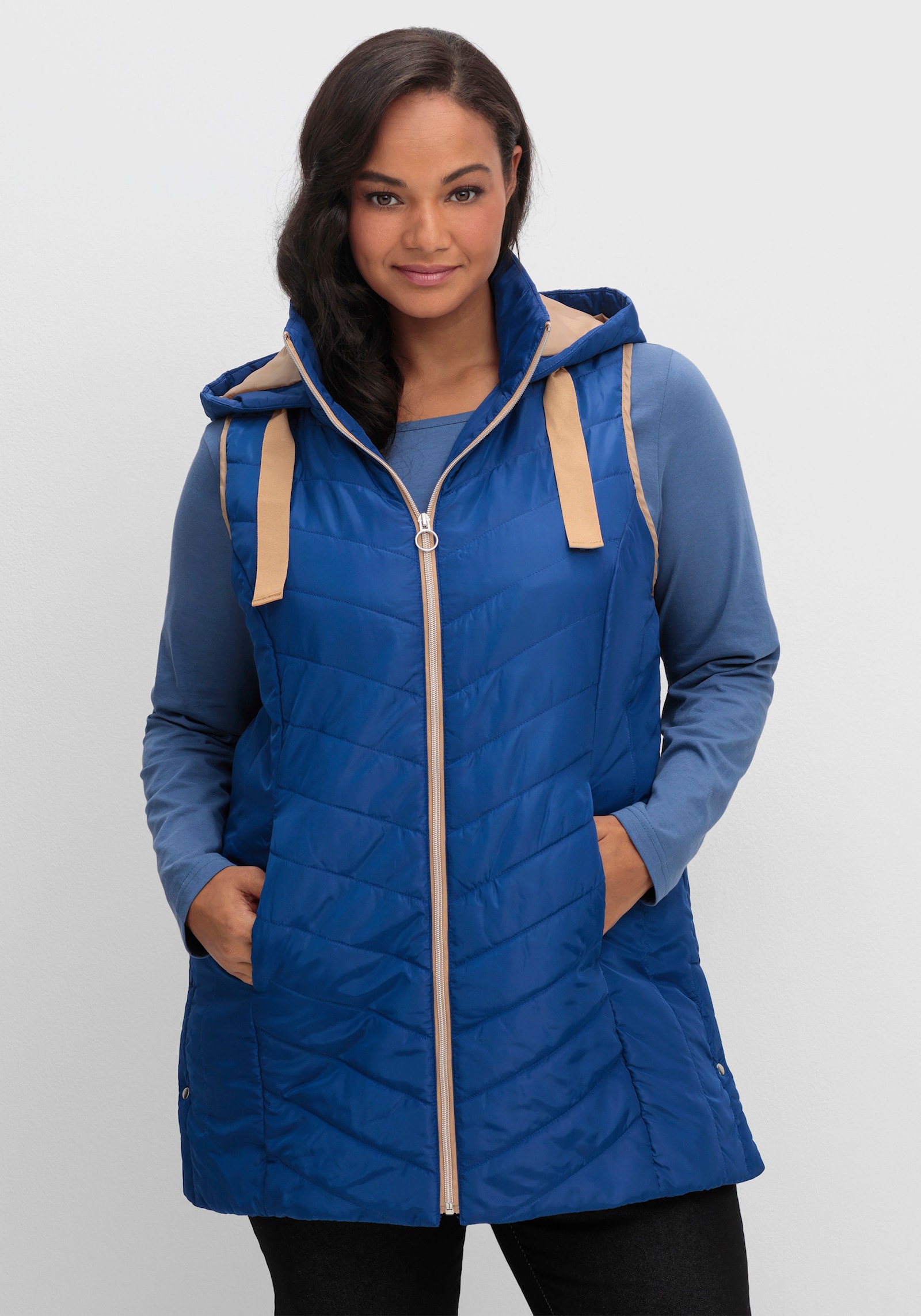 Longweste mit Seitenschlitzen, knöpfbar - royalblau