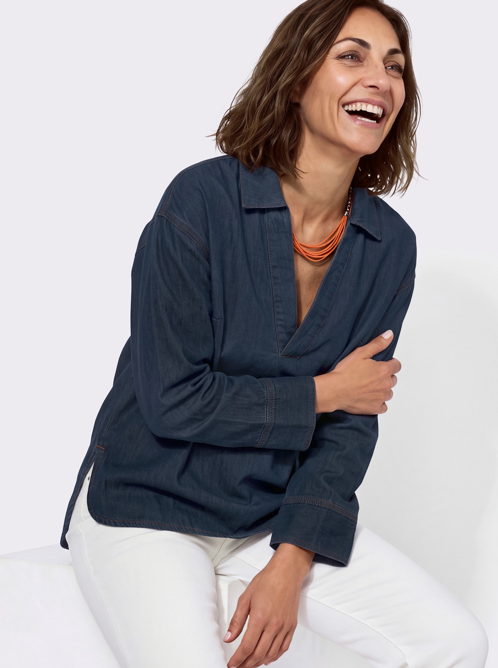 Jeansbluse im leichten Oversize-Schnitt - blue-stone-washed