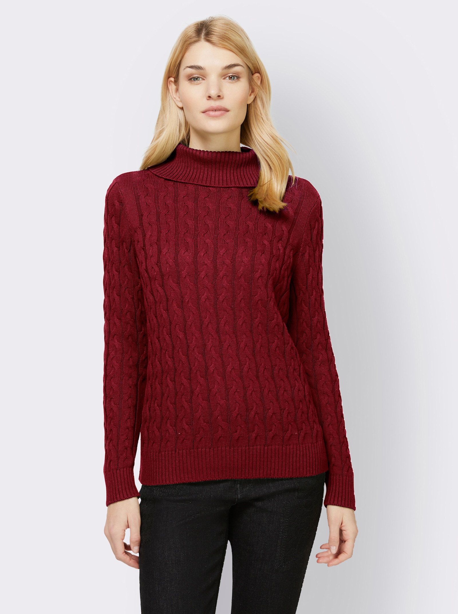heine Pullover van fijntricot met kabelpatroon - donkerrood