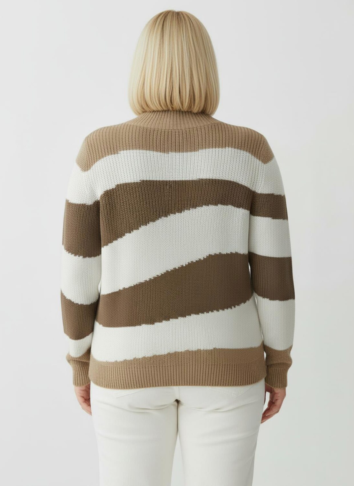 Stehkragenpullover mit Intarsienstrick-Muster - braun-ecru-gemustert