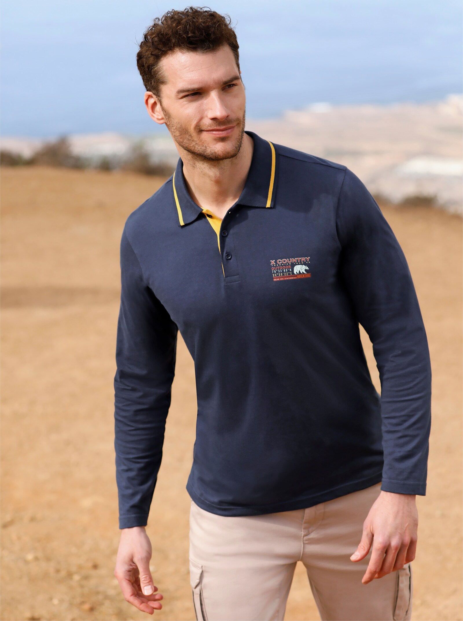 Catamaran Langarm-Poloshirt aus Baumwolle - marine