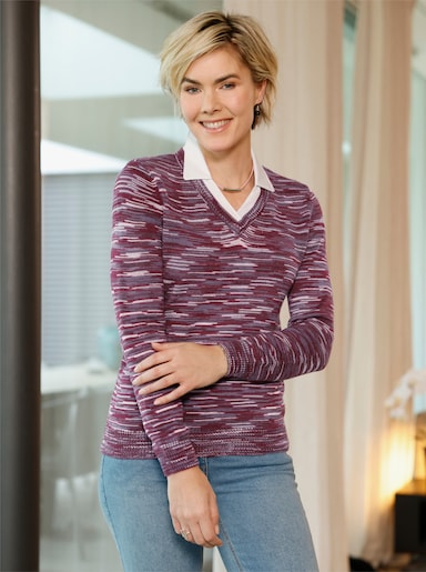 2-in-1-Pullover in Melange-Optik - rosé-burgund-meliert