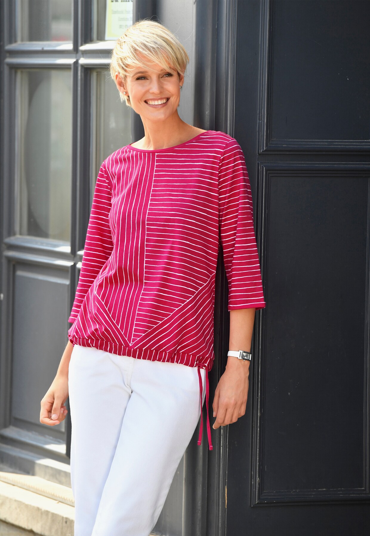 3/4-Arm-Shirt - himbeer-geringelt