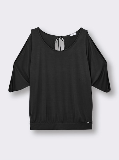 sheego Shirt mit Cut-outs und Bindeband - schwarz