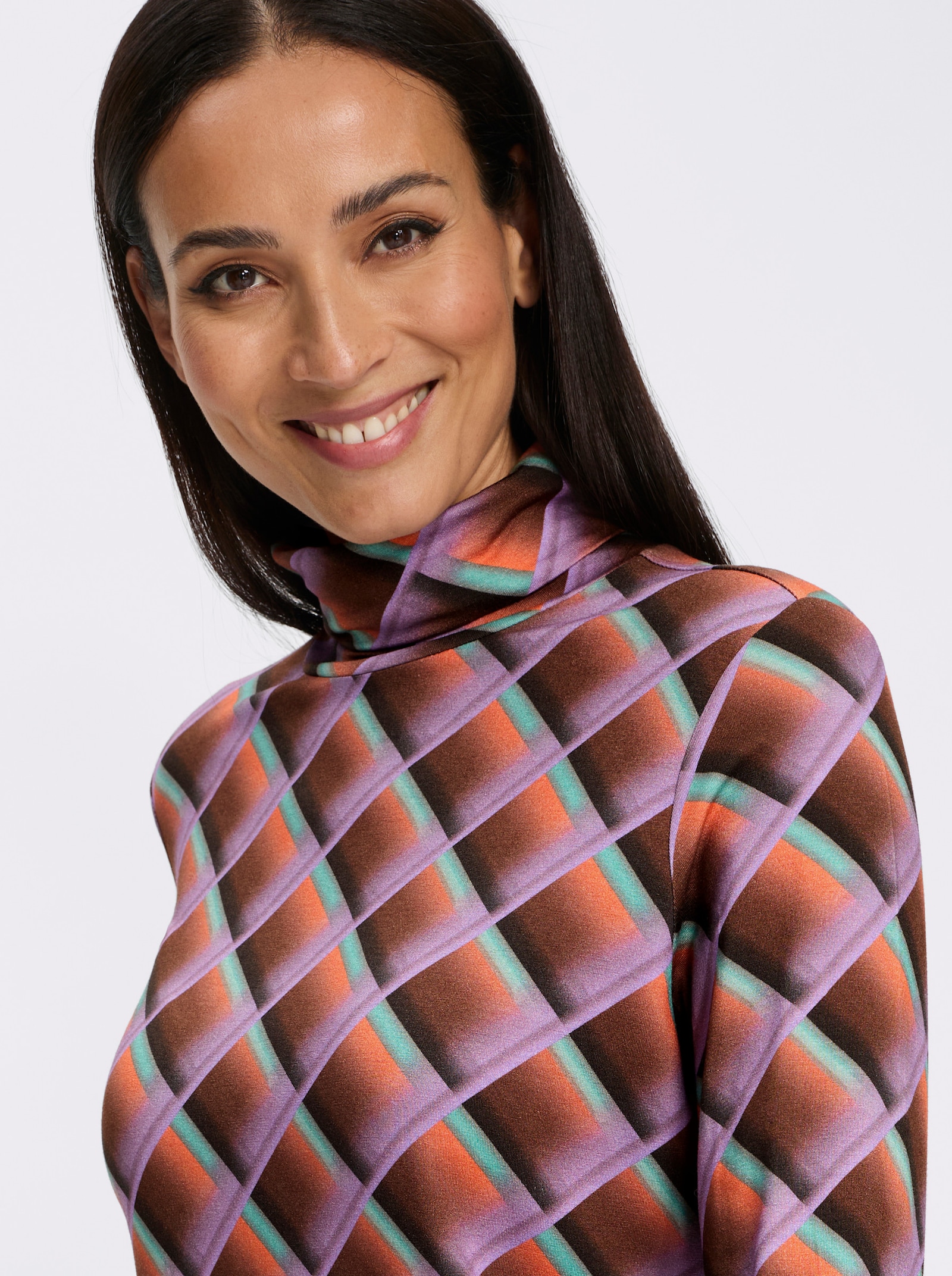 heine Rollkragenshirt mit Grafik-Dessin - lavendel-schoko-bedruckt