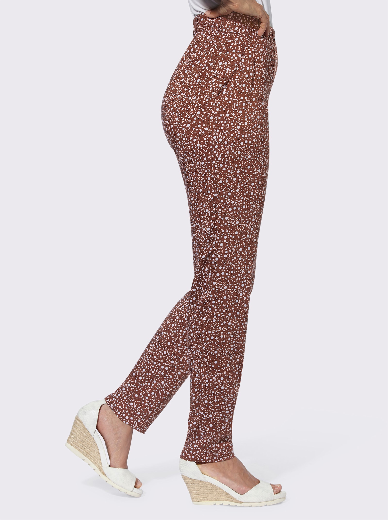 Schlupfhose mit Dehnbund - rotbraun-weiß-bedruckt