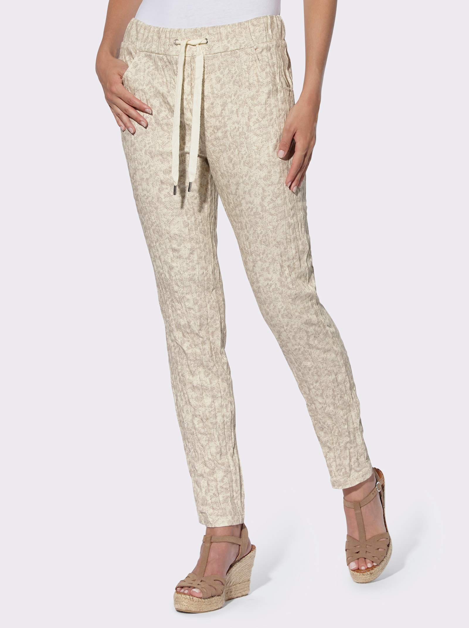 heine Druckhose in schmaler Beinform - champagner-beige-bedruckt