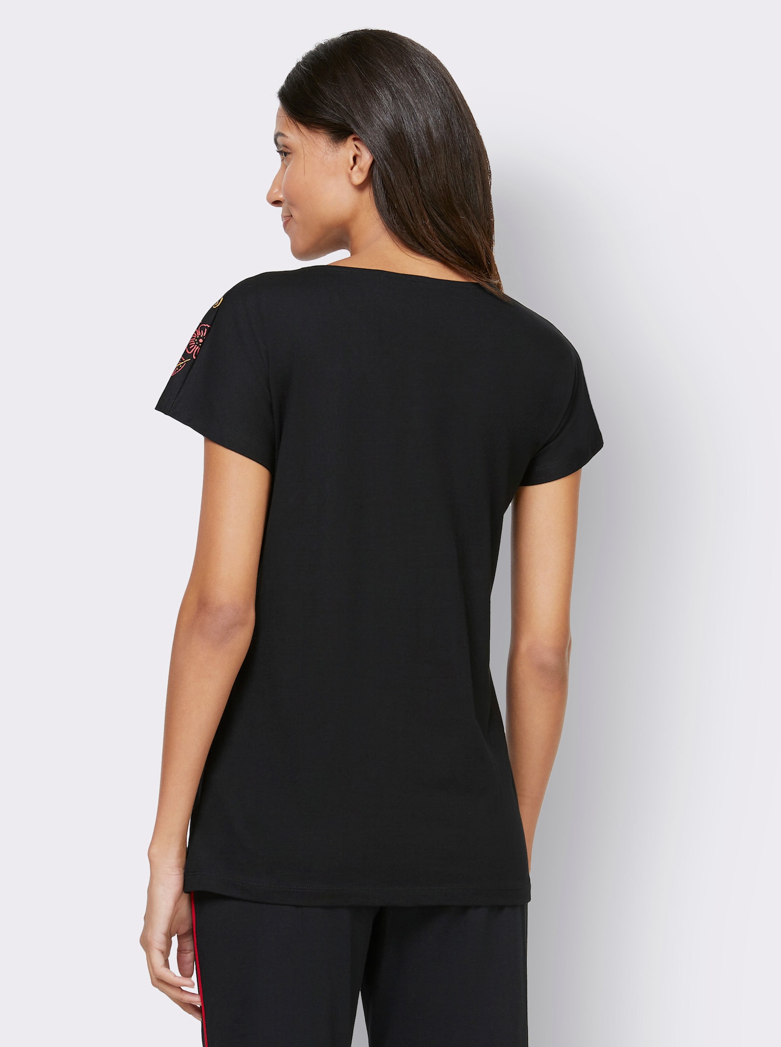 Lang shirt met bloemetjesprint - zwart