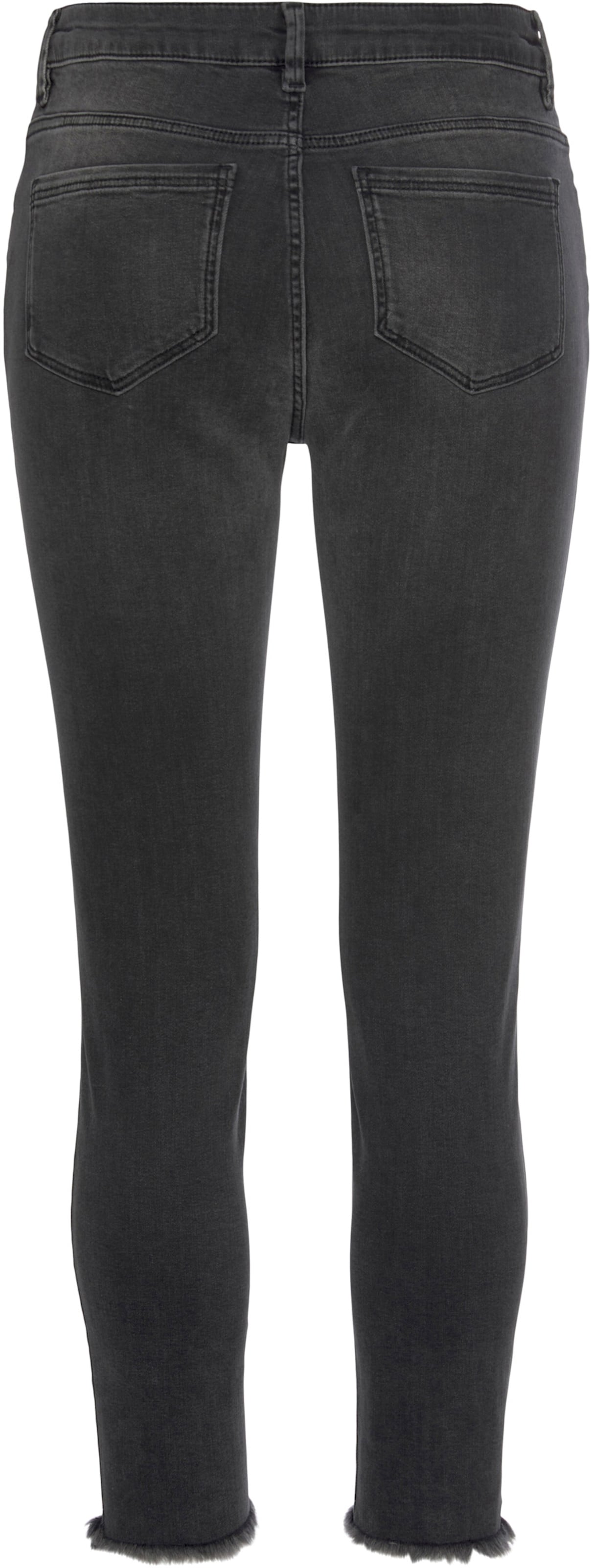 vorn günstig Kaufen-Destroyed-Jeans in black-washed von LASCANA. Destroyed-Jeans in black-washed von LASCANA <![CDATA[Jeans von LASCANA mit Destroyed-Effekten und Zierperlen an den Taschen vorn. Slim-fit-Form im 5-Pocket-Style. Innenbeinlänge ca. 70 cm. Stretch-Denim-Qualit