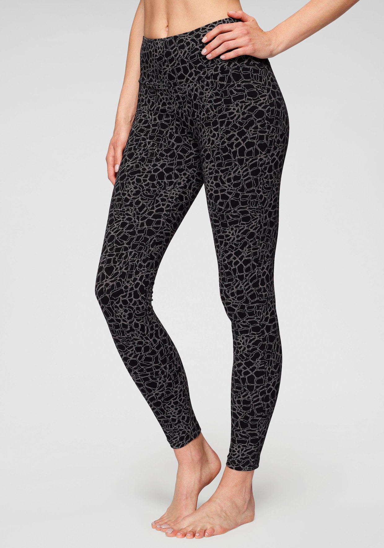 H.I.S Legging - zwart bedrukt, zwart effen