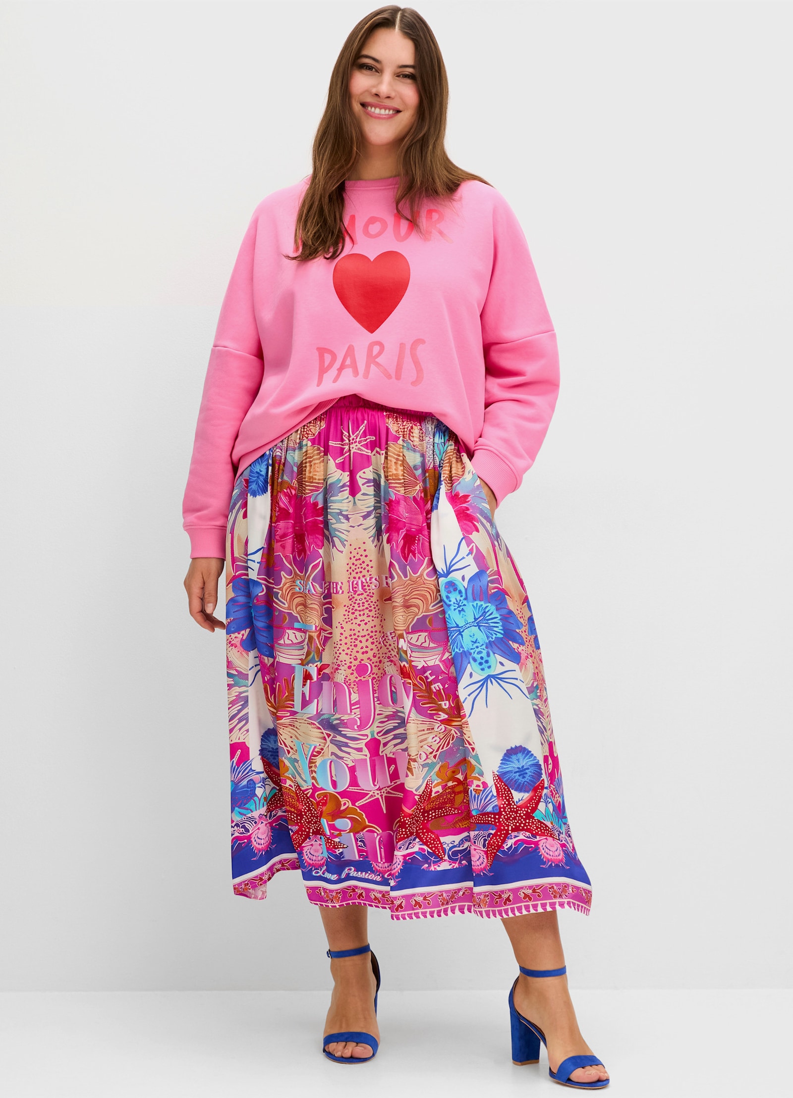 sheego loves miss goodlife Satinrock im Multicolor-Mustermix - blau gemustert