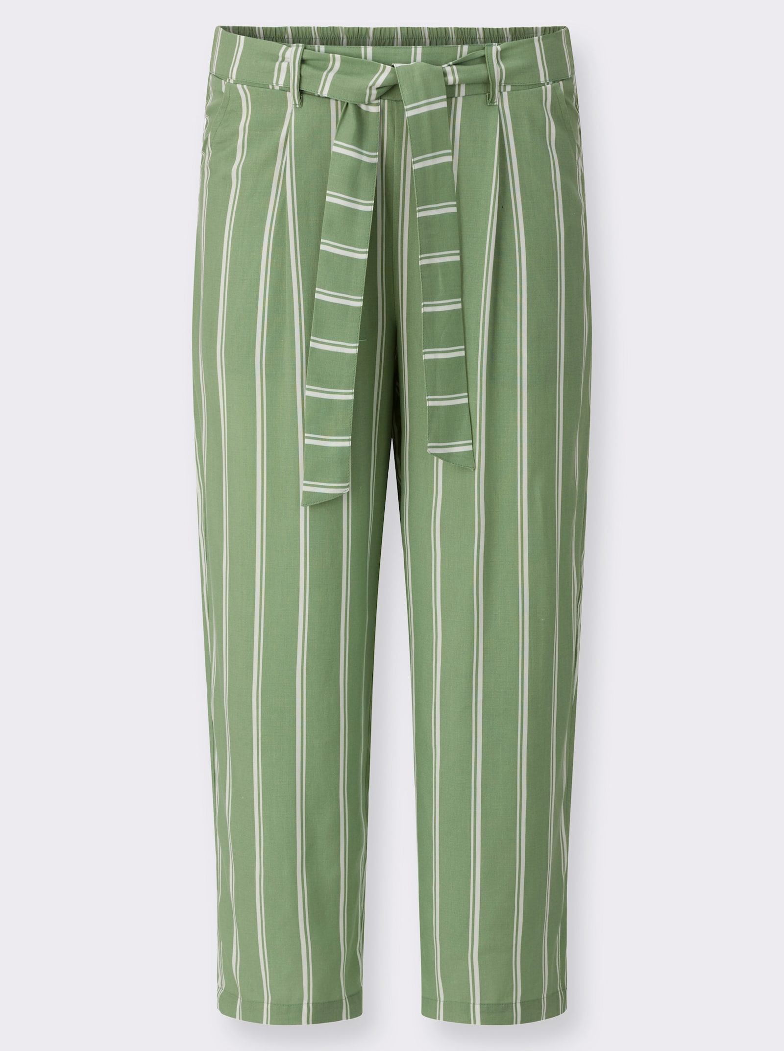 3/4-Hose mit fixiertem Bindegürtel - eucalyptus-ecru-gestreift