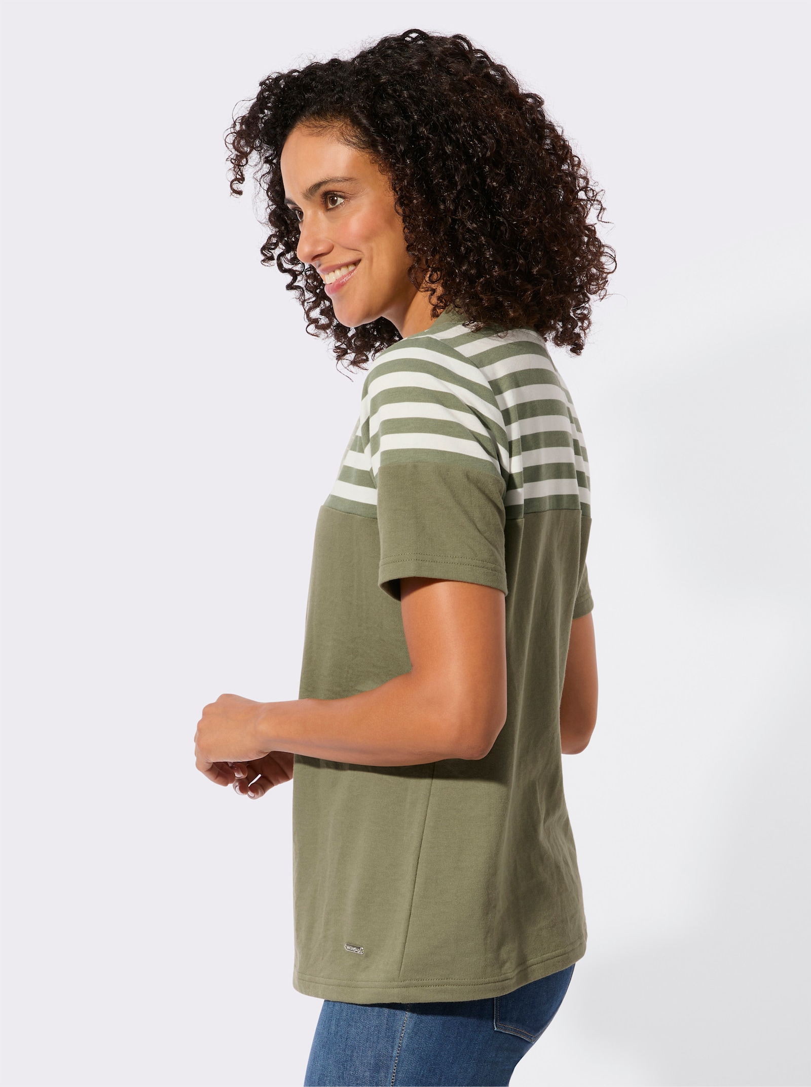 Sweatshirt mit platziertem Druckmuster - khaki-ecru