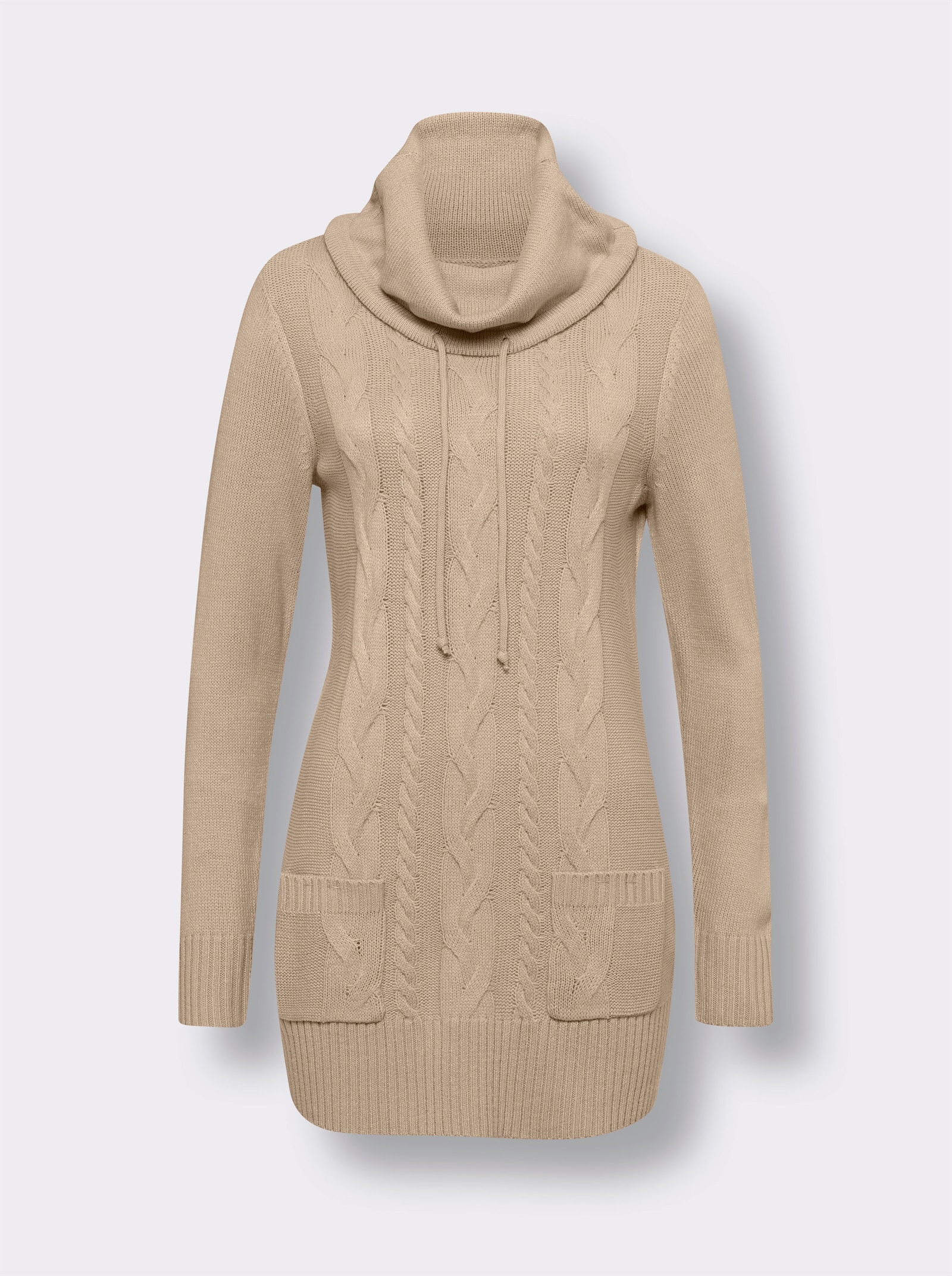 Longpullover mit aufgesetzten Taschen - beige
