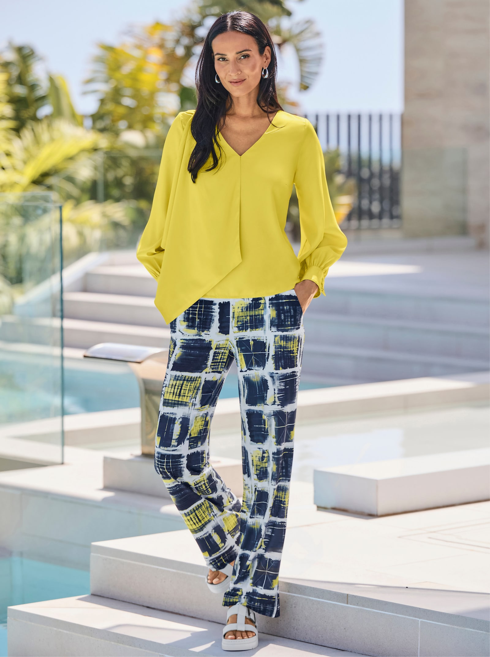 heine Druckhose mit weitem Bein - marine-ecru-bedruckt
