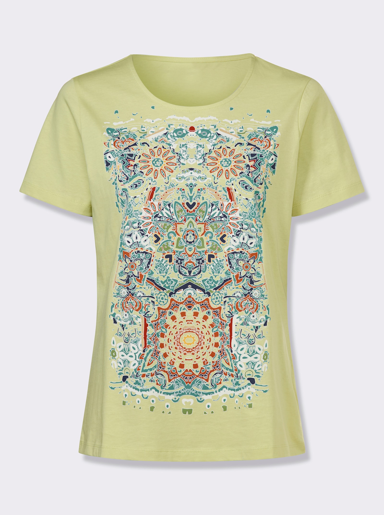 Shirt met korte mouwen en print in mandalastijl - pistache/jeansblauw bedrukt
