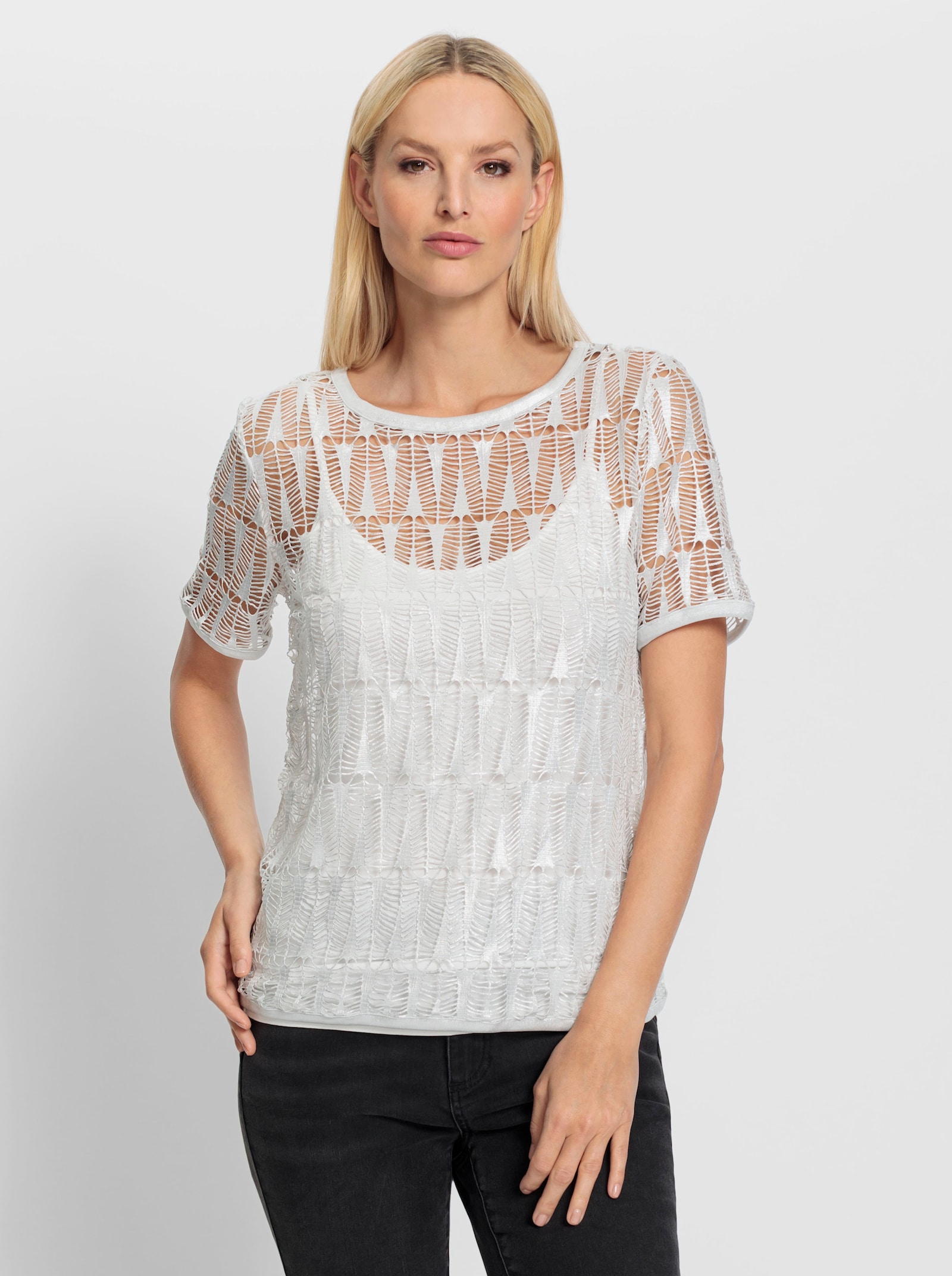 heine 2-in-1-Shirt mit Spitze - ecru-silberfarben-meliert