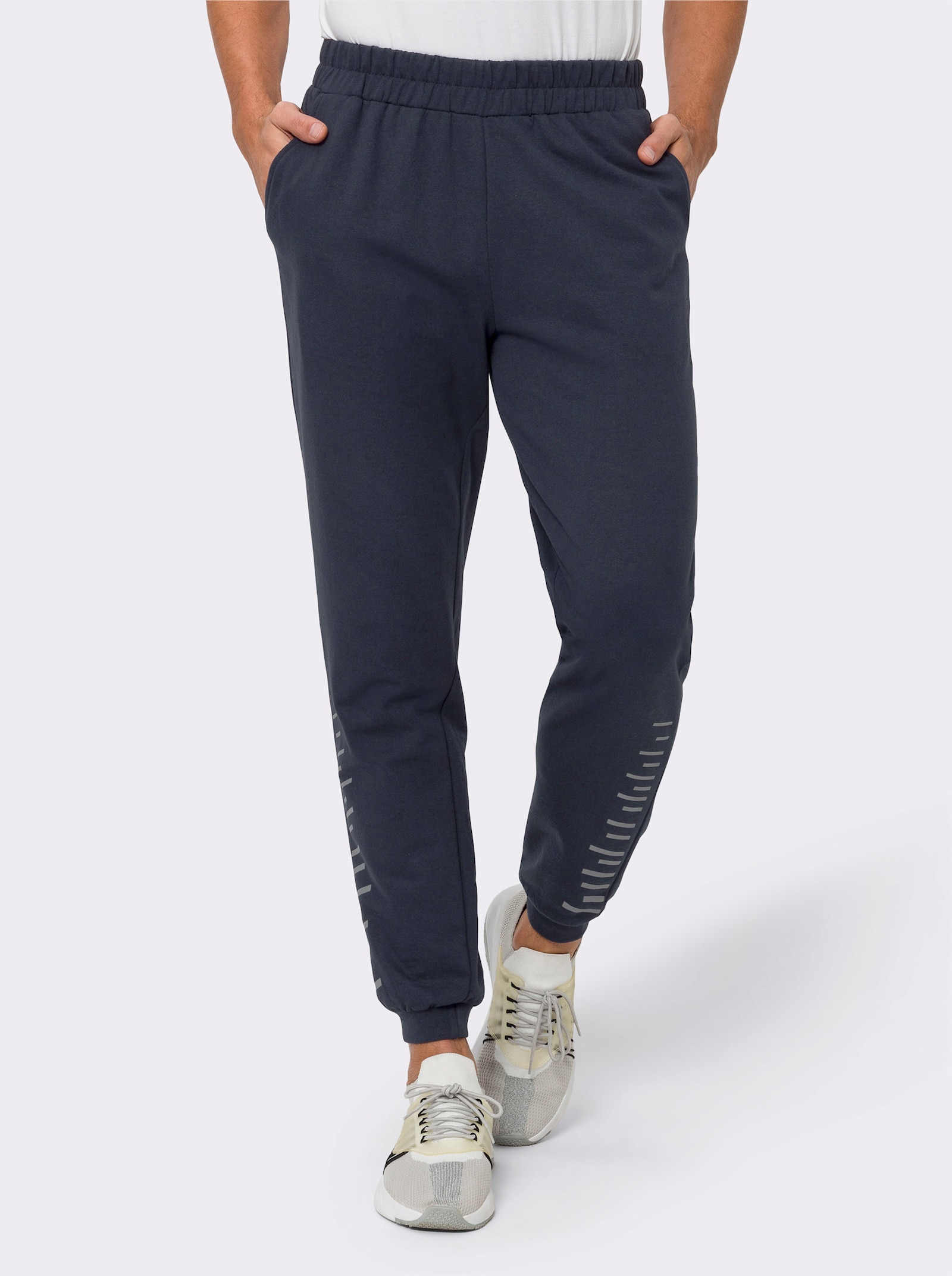 Vrijetijdsbroek met elastische boordjes aan de zoom - marine