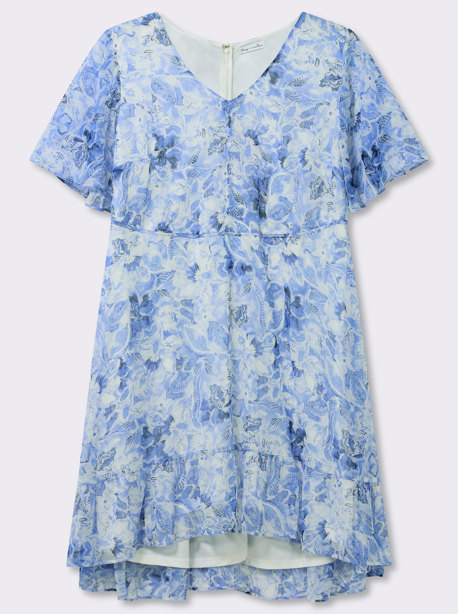 sheego Chiffonkleid mit Volant am Saum - royalblau-weiss-gemustert