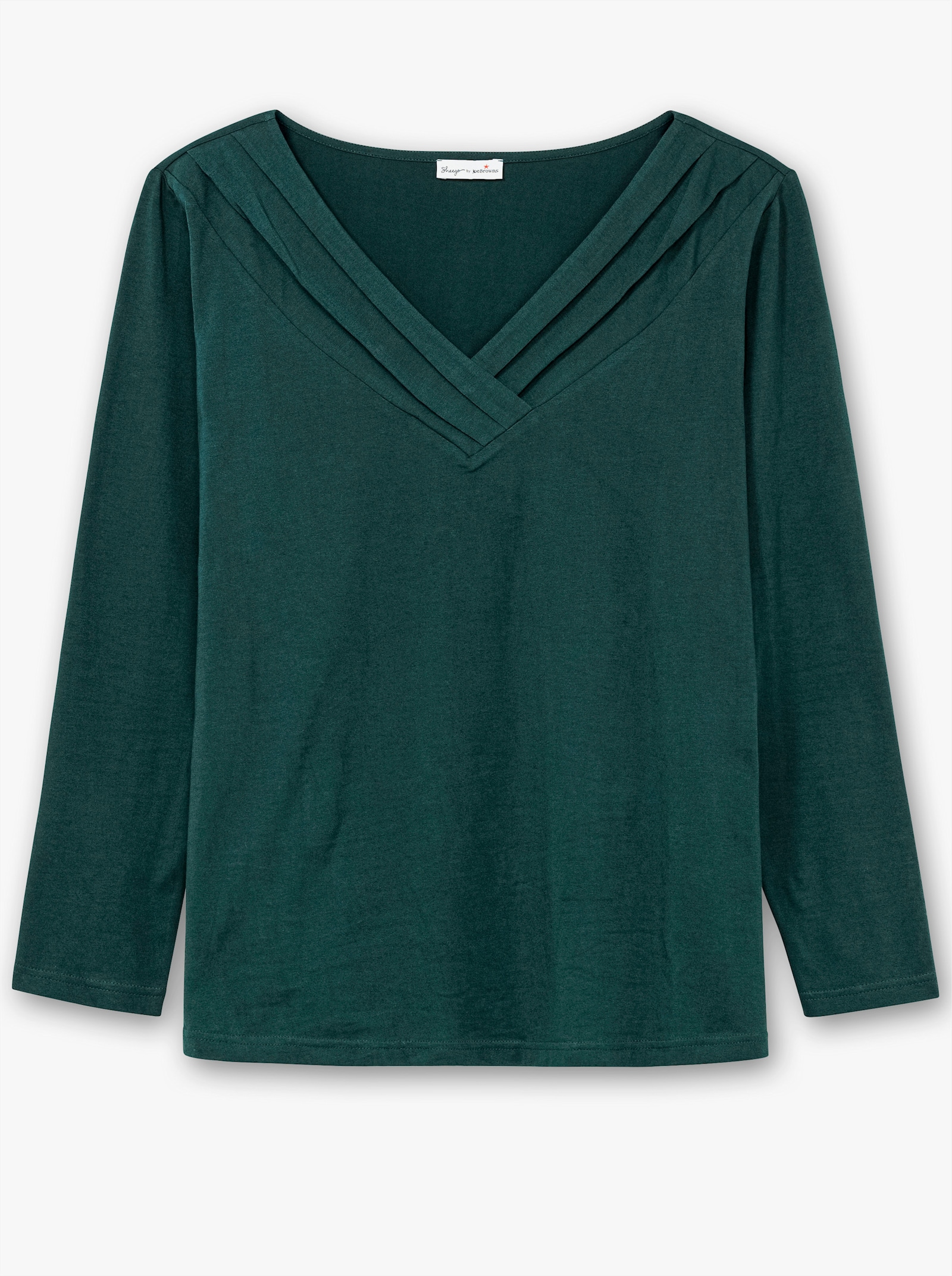 sheego by Joe Browns Langarmshirt mit V-Ausschnitt - tiefgrün