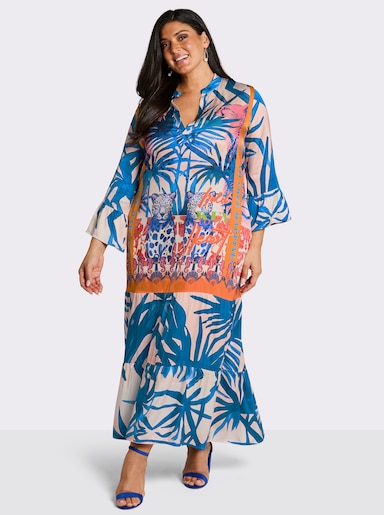 sheego loves miss goodlife Volantkleid in Maxilänge - ecru-mittelblau-bedruckt