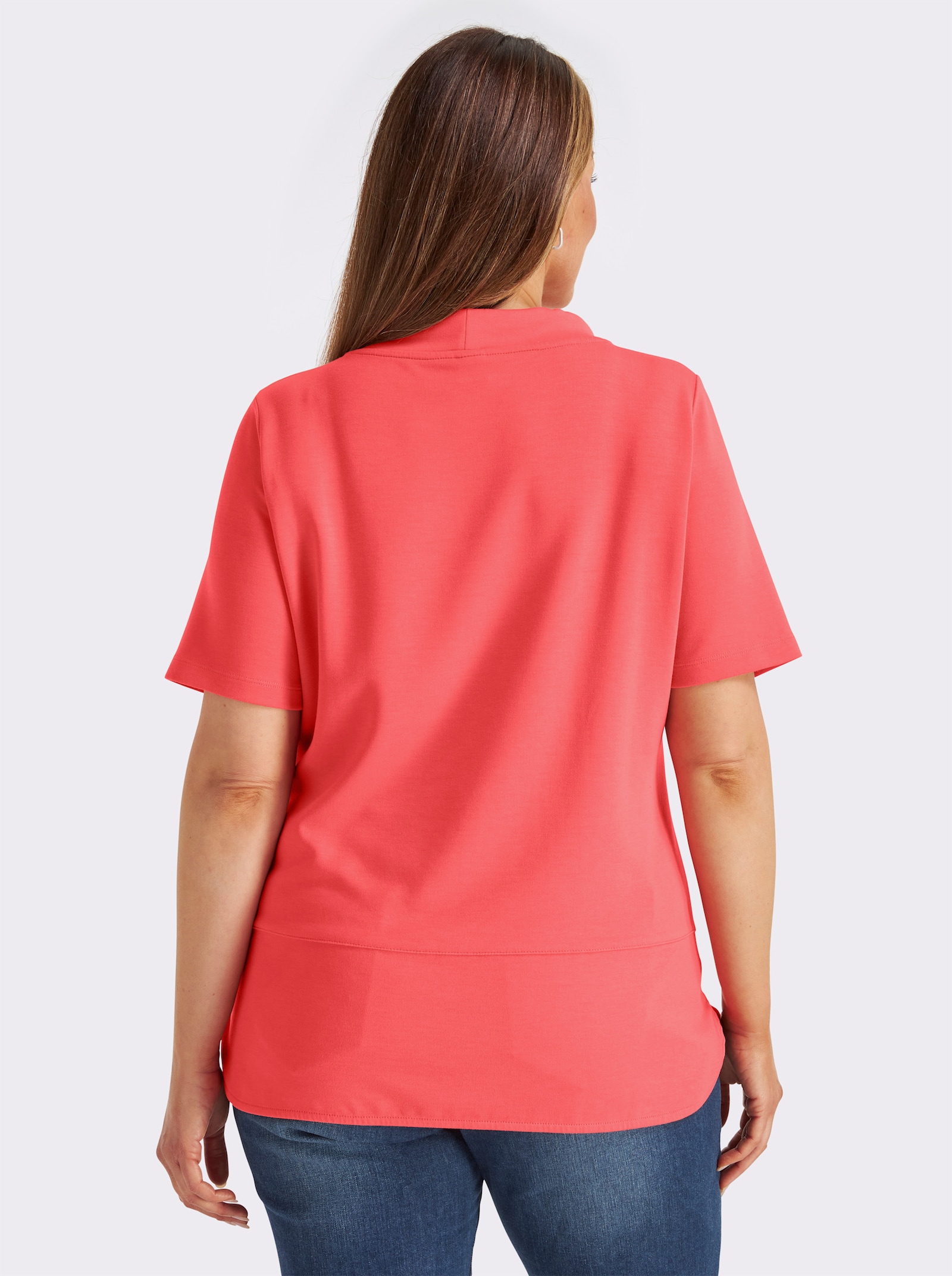 Kurzarmshirt mit Stehkragen - koralle