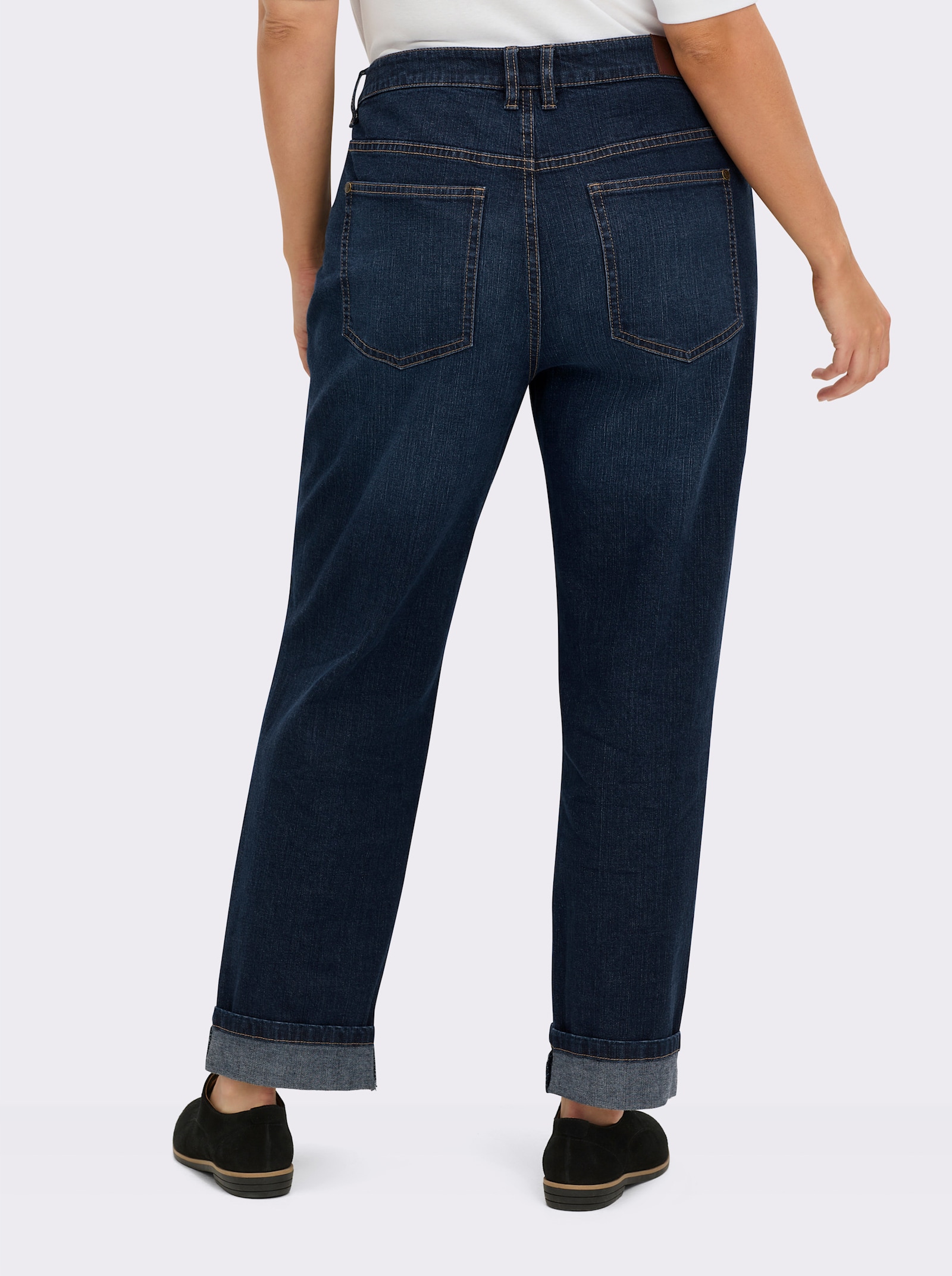 sheego High-waist-Jeans mit Saumaufschlag - dark blue