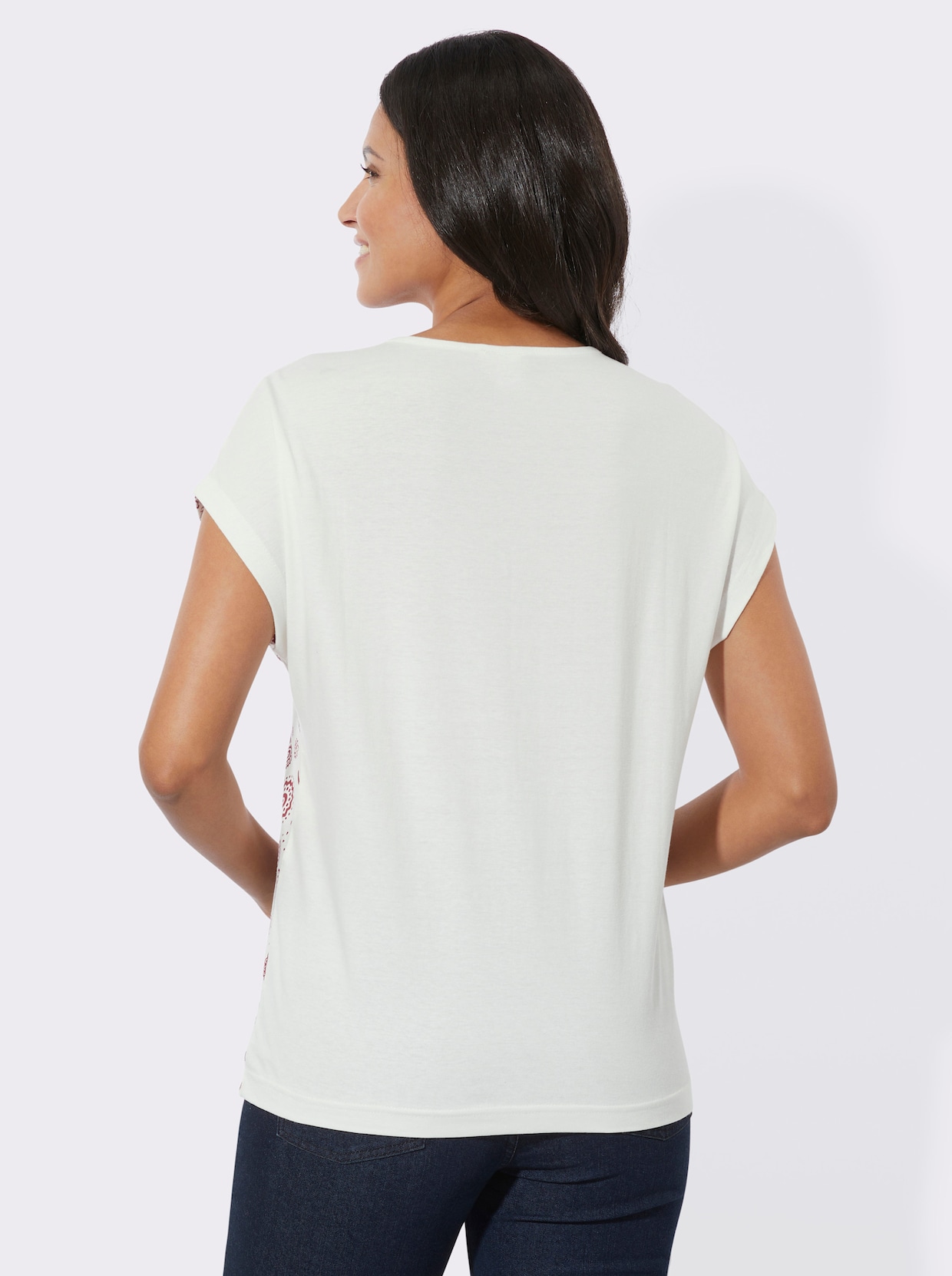 Shirt met ronde hals - ecru/donkerrood bedrukt