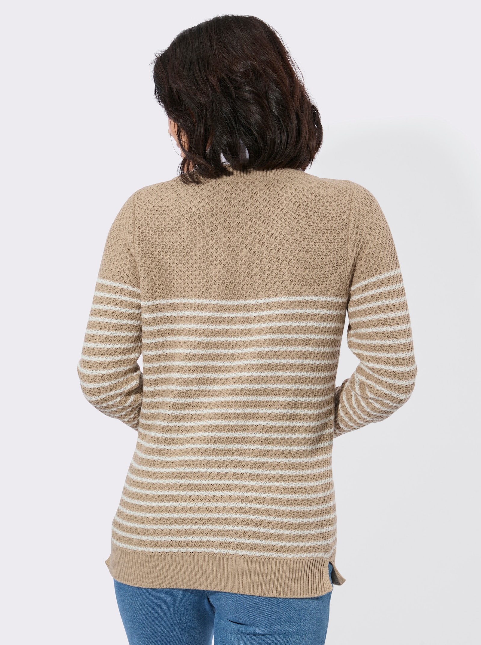 2-in-1-Pullover mit gerippten Abschlüssen - beige-ecru-gemustert