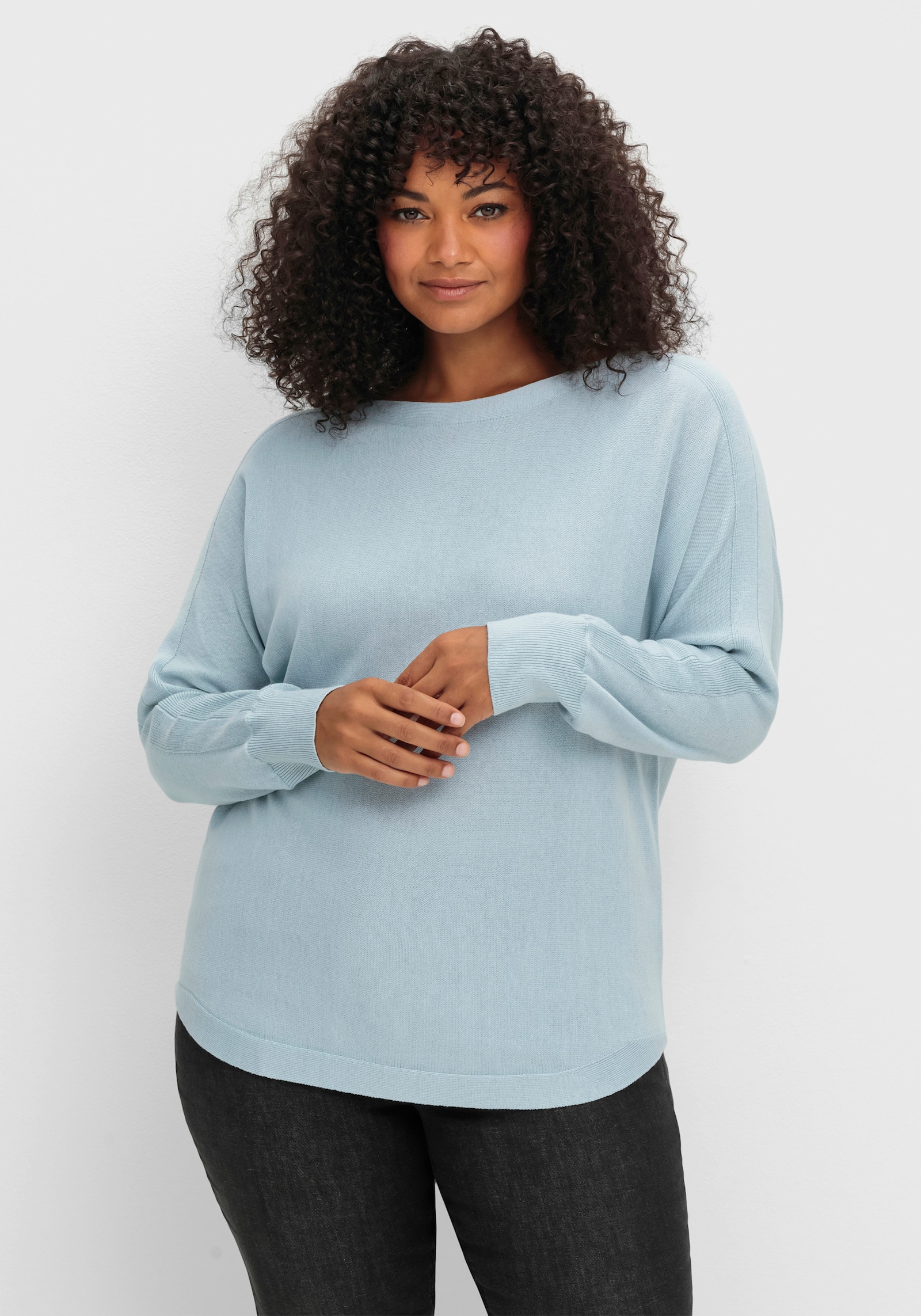 Langarm-Pullover in Jersey-Strick - hellblau
