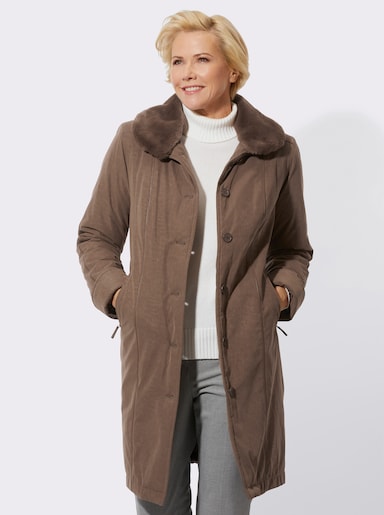 Wintermantel mit Präge-Optik und Lederimitat-Paspeln - schoko