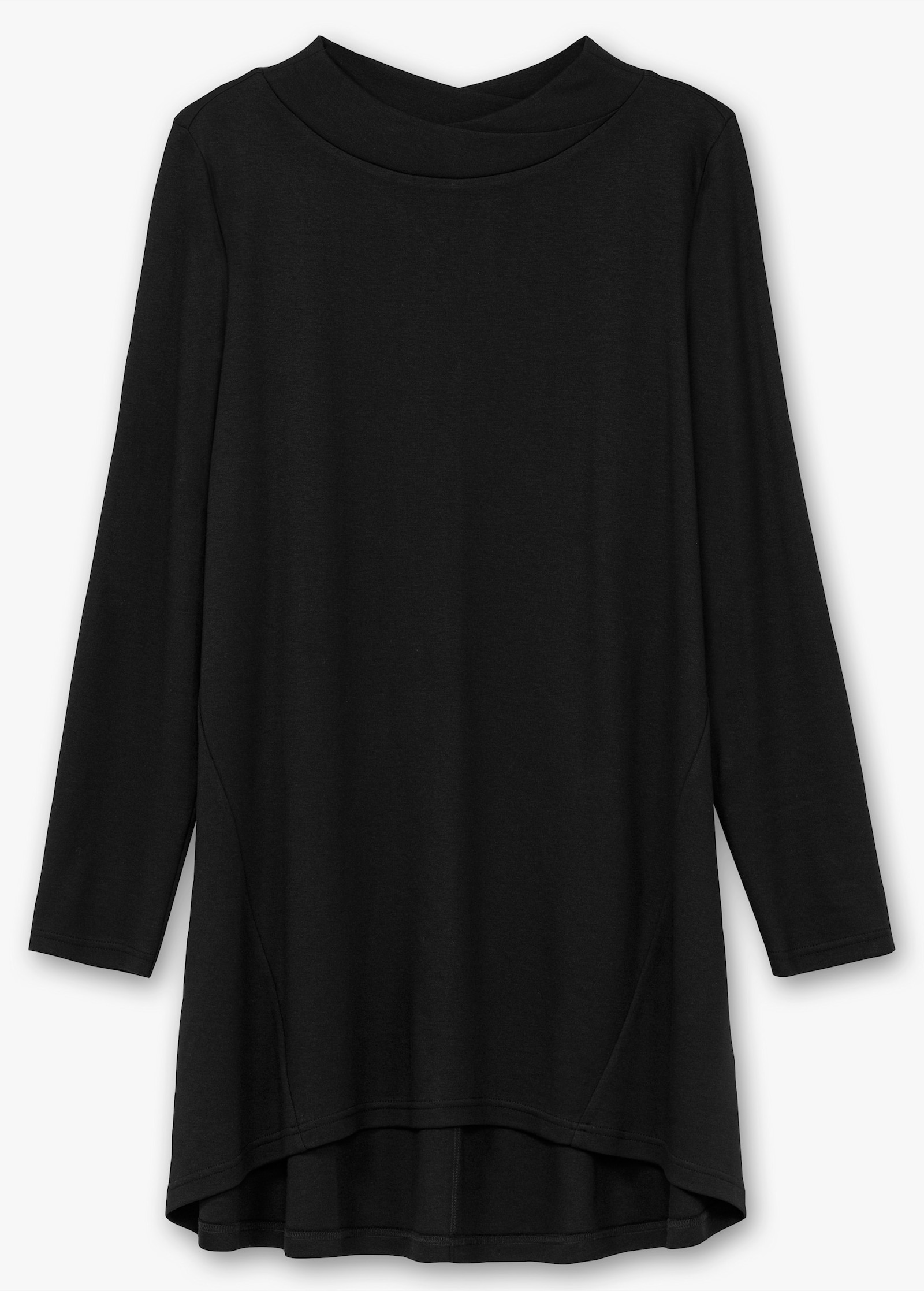 sheego Longshirt mit asymmetrischem Stehkragen - schwarz