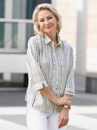 Gestreepte blouse - zand/ecru bedrukt