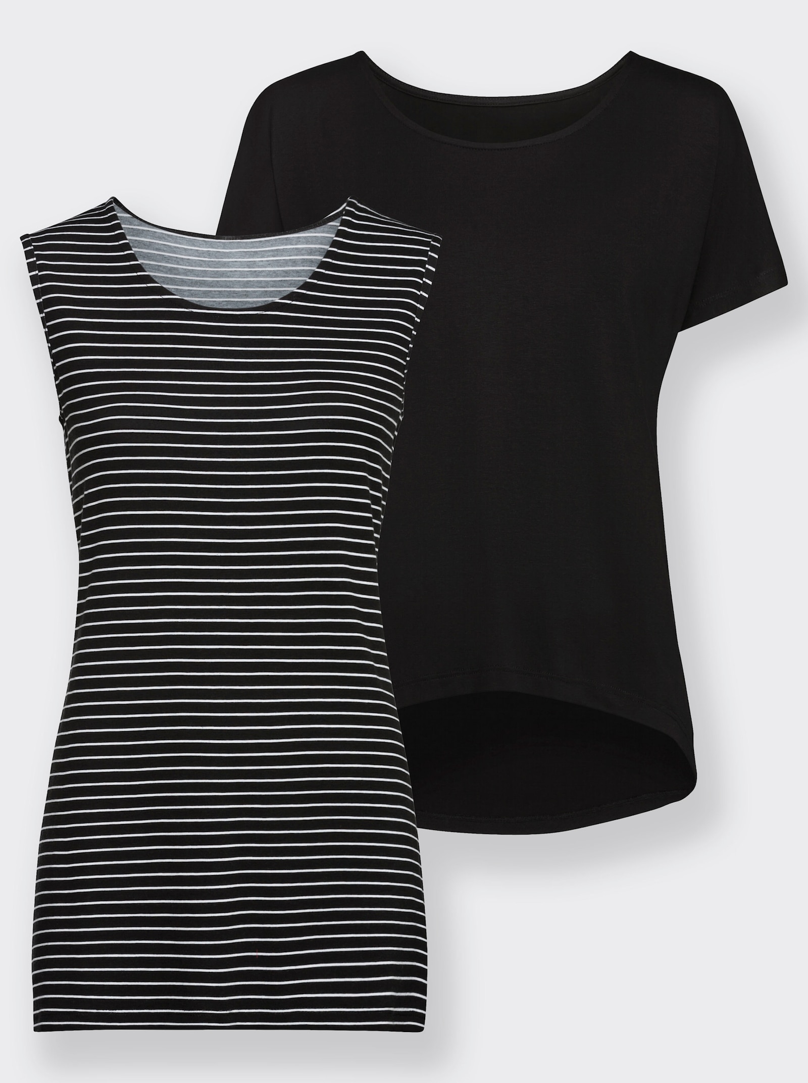 2-in-1-Shirt mit Ringel-Top - schwarz