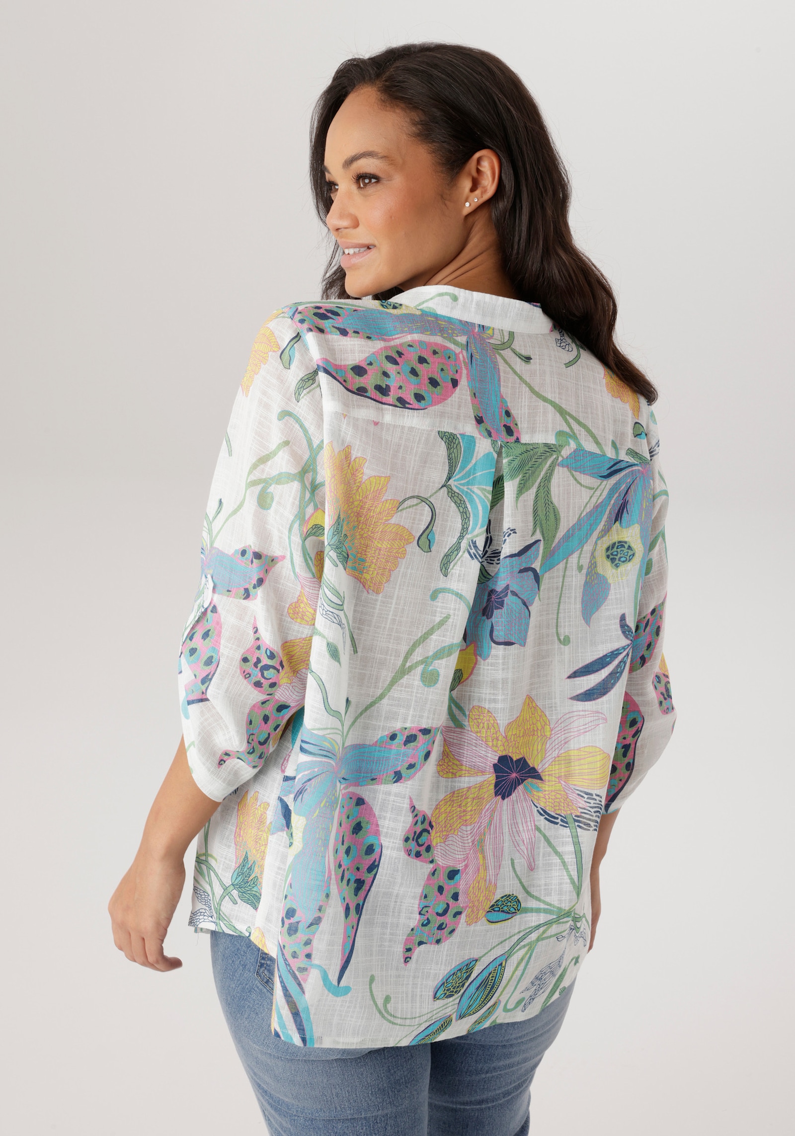 Aniston PLUS Schlupfbluse - weiß-türkis-gelb-pink-grün-blau