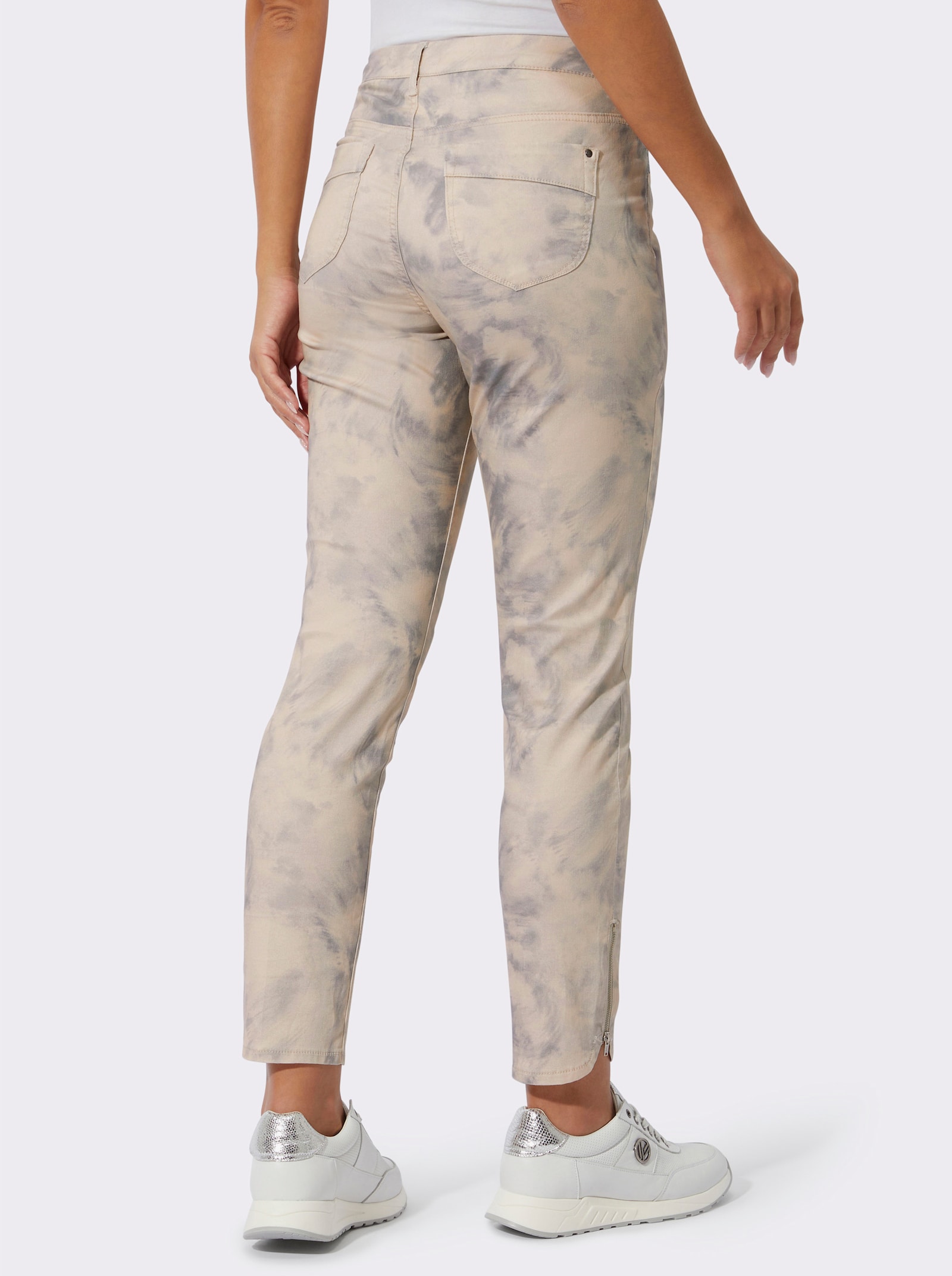 Druckhose in Batik-Optik - elfenbein-steingrau-bedruckt
