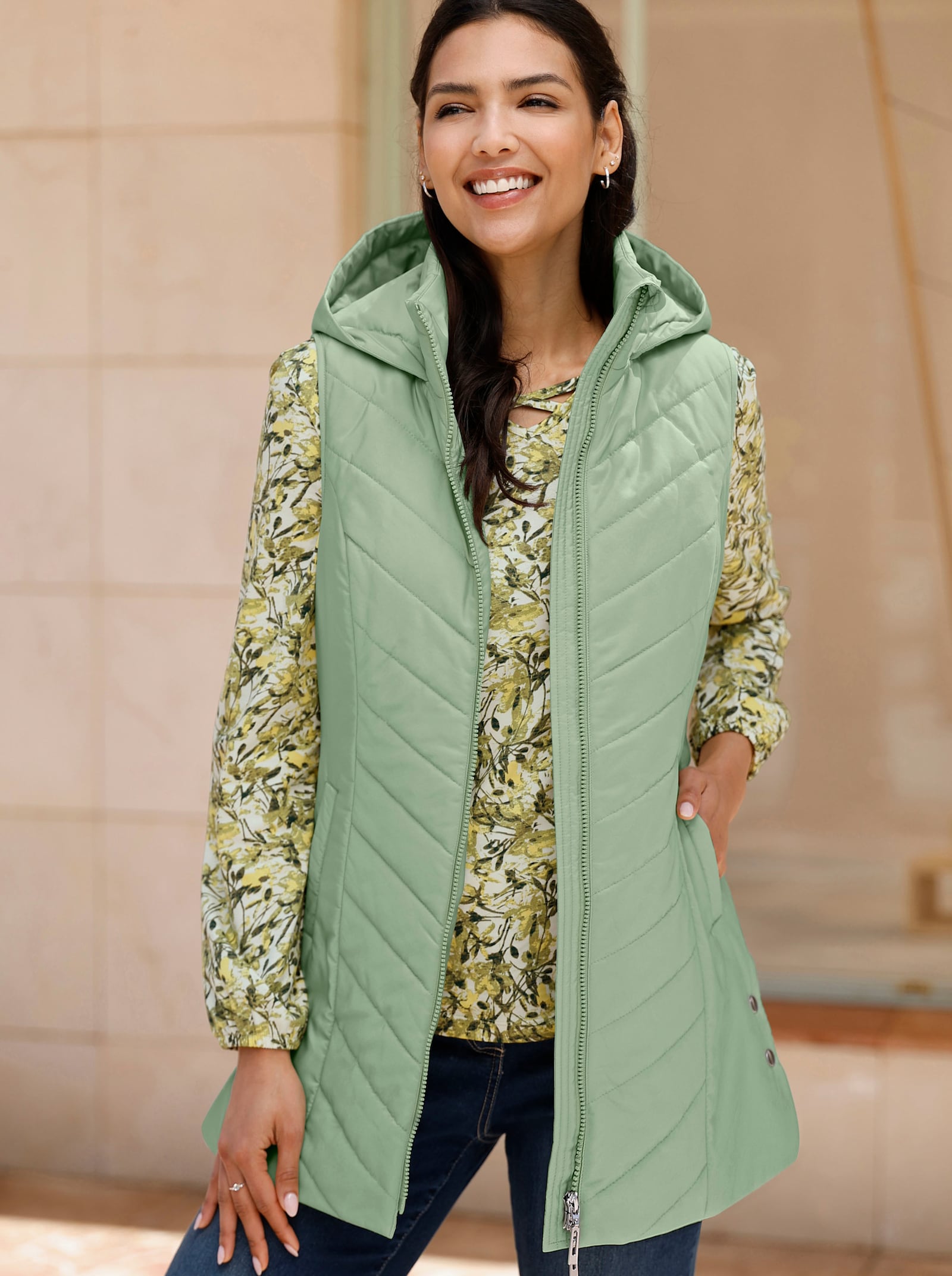 Steppweste in langer Form - eucalyptus