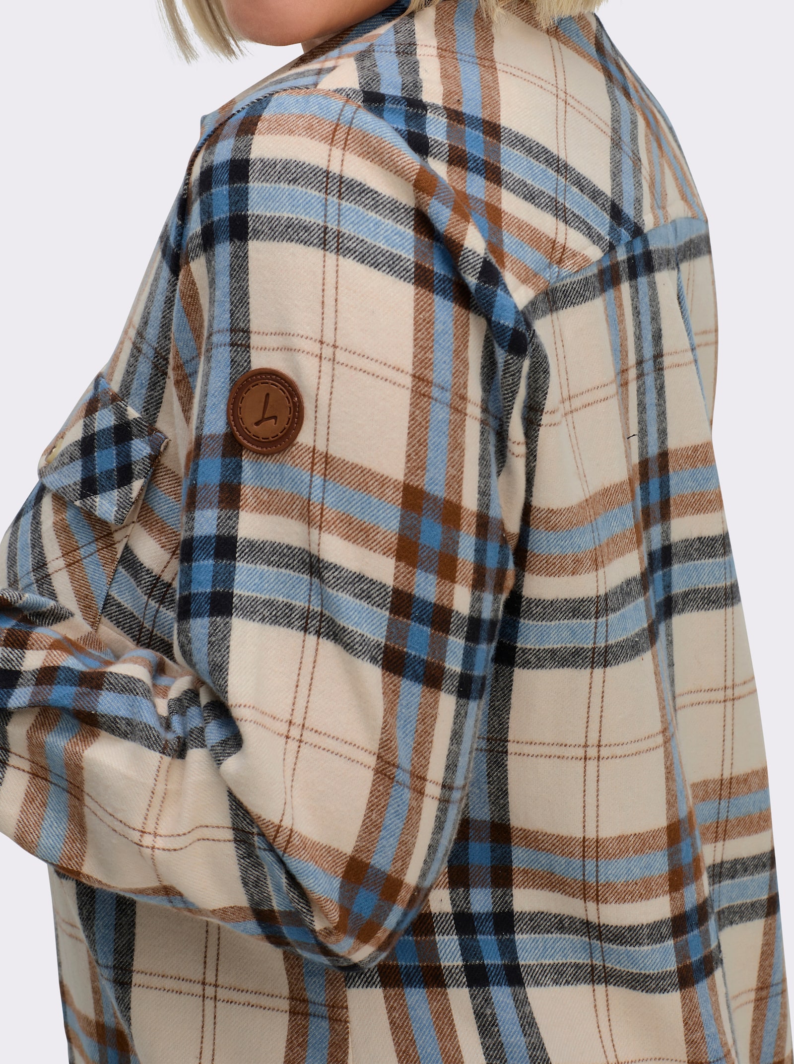 Flanellbluse mit mehrfarbigem Webkaro - mittelblau-elfenbein-kariert