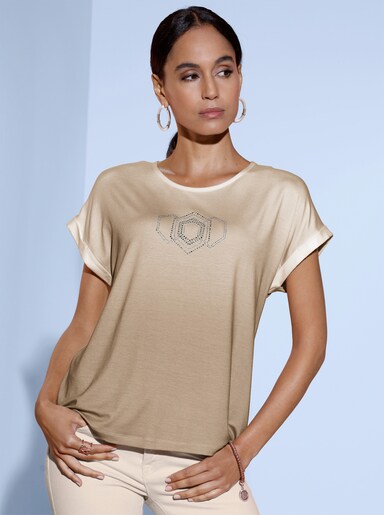 Rundhalsshirt mit platziertem Druckmuster - ecru-sand-bedruckt